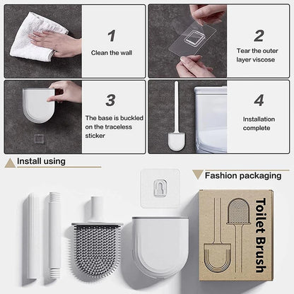 Wall Hanging Toilet Brush with Holder Long -  Toilet Brush Soft Bristles =  Cleaning Brush Bathroom Accessories