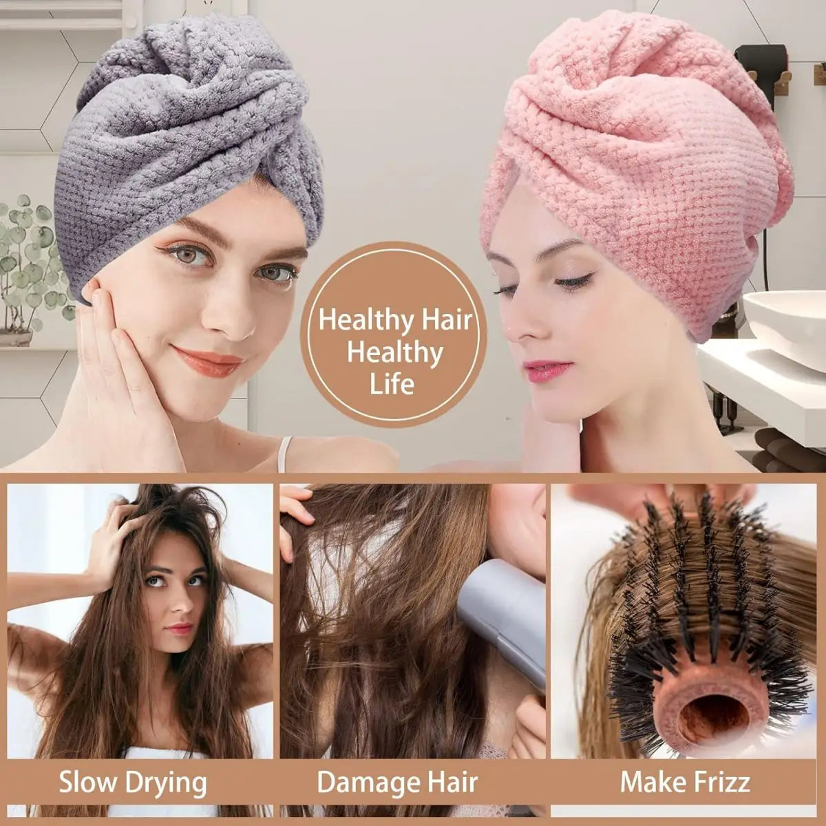 Hair towel -Textured dry hair cap / Absorbent hair towel wrap for button-down Women