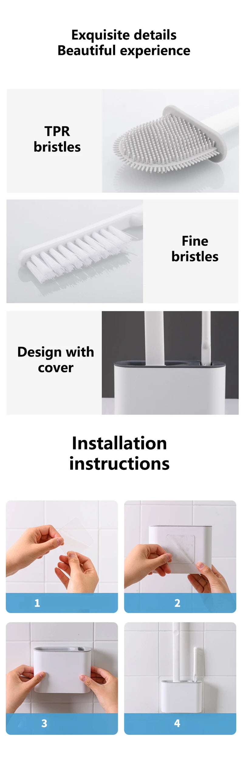 Wall Hanging Toilet Brush with Holder Long -  Toilet Brush Soft Bristles =  Cleaning Brush Bathroom Accessories