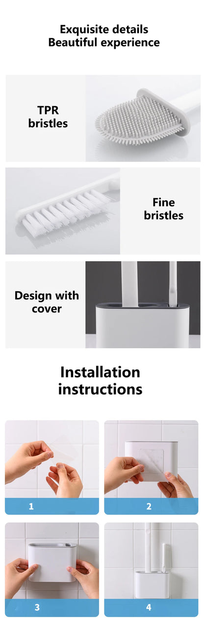 Wall Hanging Toilet Brush with Holder Long -  Toilet Brush Soft Bristles =  Cleaning Brush Bathroom Accessories